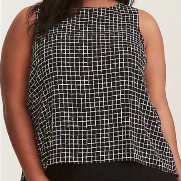 TORRID Black White Grid Print 2 Ply High Low Hem Layer Tank Top - Picture 1 of 8